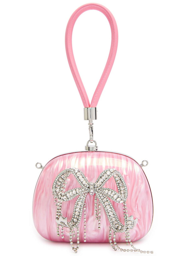Photo: Self-portrait Bow Crystal-embellished Pearlescent Clutch - Pink - One Size