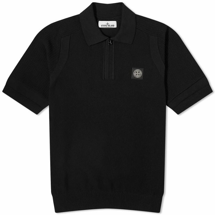 Photo: Stone Island Men's Soft Cotton Patch Knitted Polo Shirt in Black
