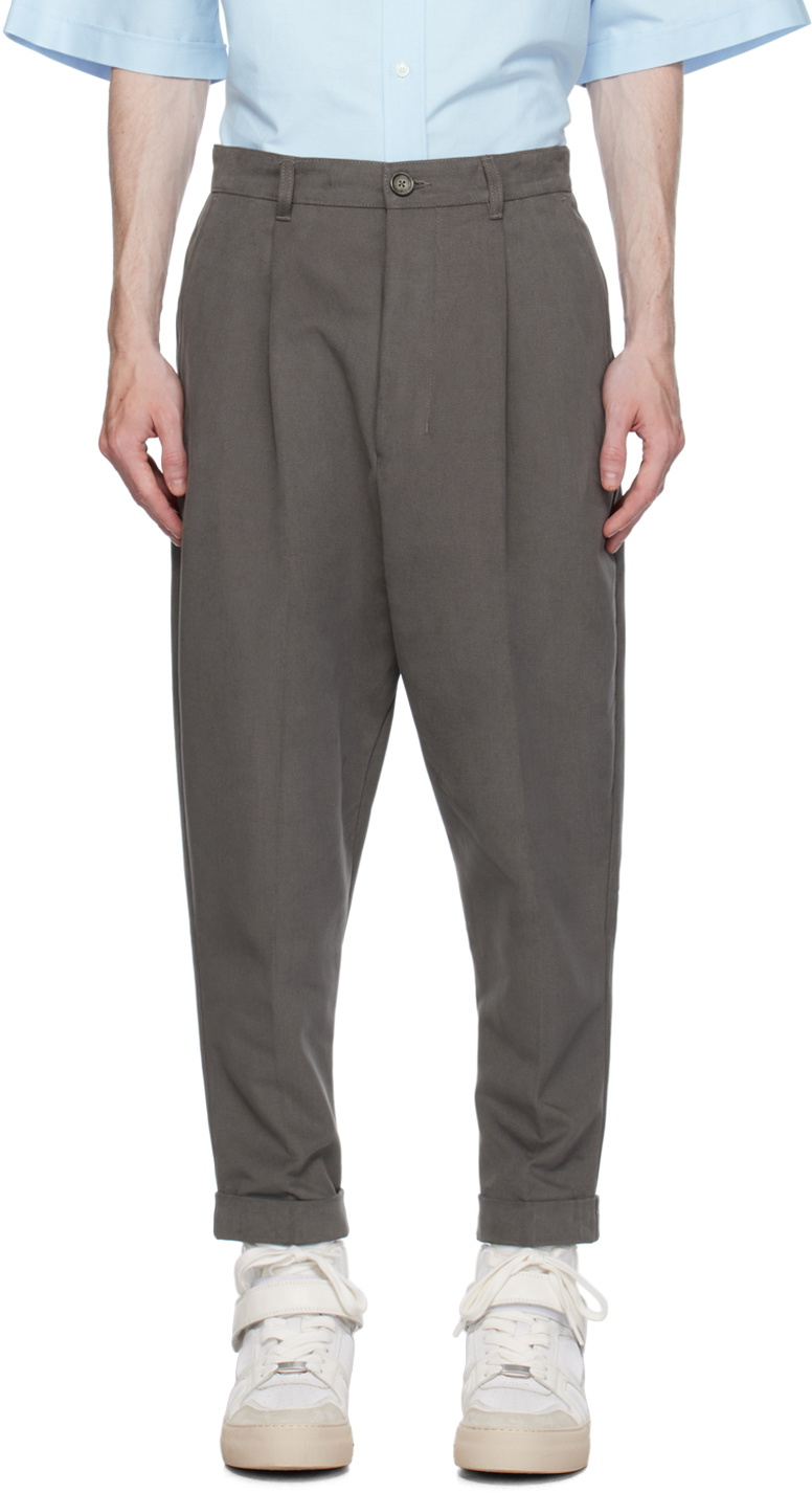 Gray Carrot Oversized Trousers by AMI Paris on Sale