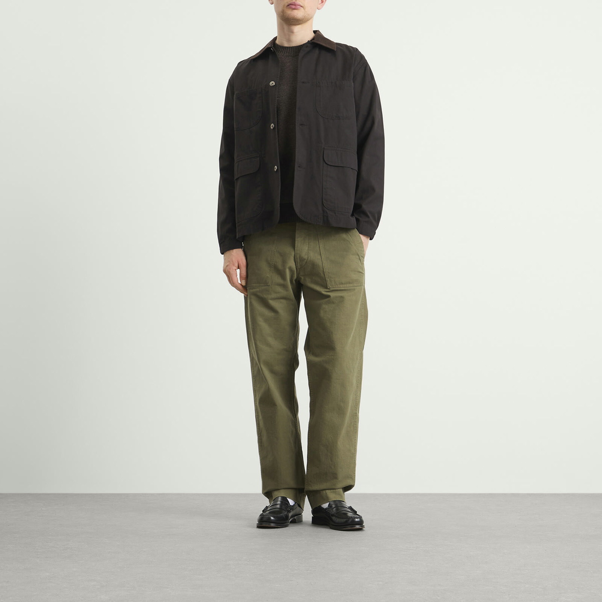 Drake's Men's Twill Fatigue Trousers in Khaki