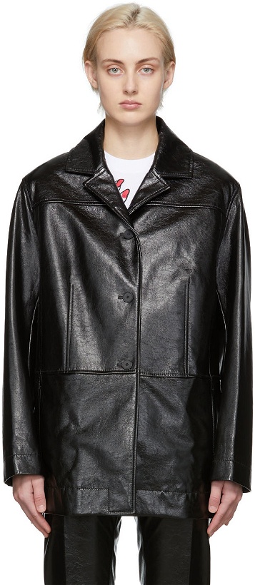 Photo: MCQ Black Faux-Leather Button Up Works Jacket