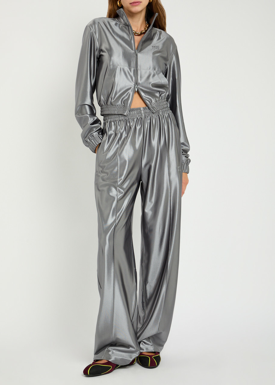 Alexanderwang.t Shrunken Logo-embossed Satin Track Jacket Silver