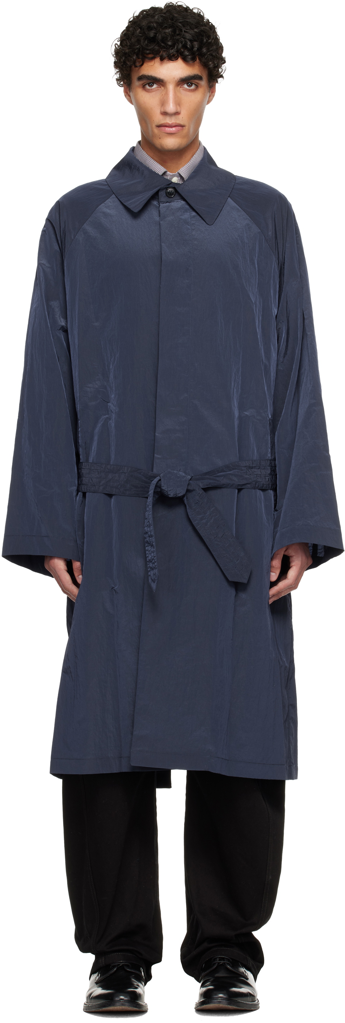 HED MAYNER トレンチコート Hed Mayner Navy Crinkled Trench Coat Hed Mayner