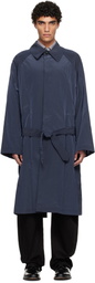Hed Mayner Navy Crinkled Trench Coat