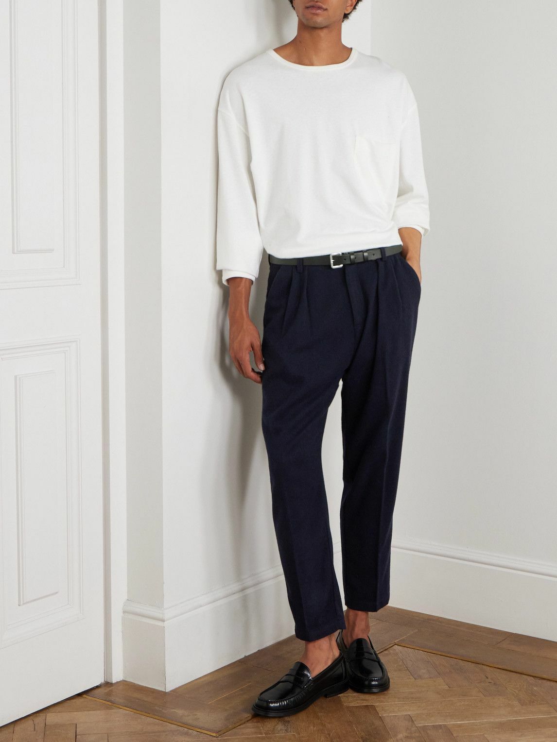 Massimo Alba - Tapered Pleated Virgin Wool and Cotton-Blend Trousers - Blue