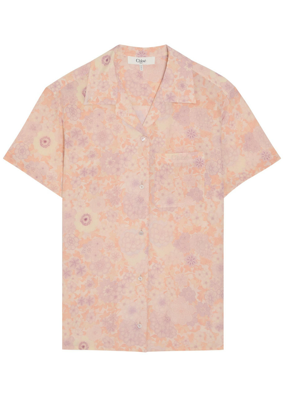 Chloe Floral-print Silk Shirt Pink