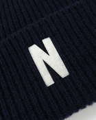 Norse Projects Merino Lambswool Rib N Logo Beanie Blue - Mens - Beanies