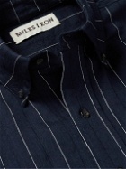 Miles Leon - Zen Striped Wool, Linen and Cotton-Blend Shirt - Blue