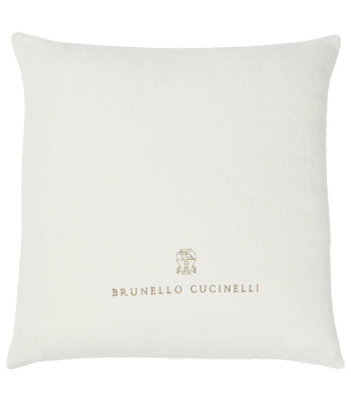 Photo: Brunello Cucinelli Logo embroidered cotton and linen cushion