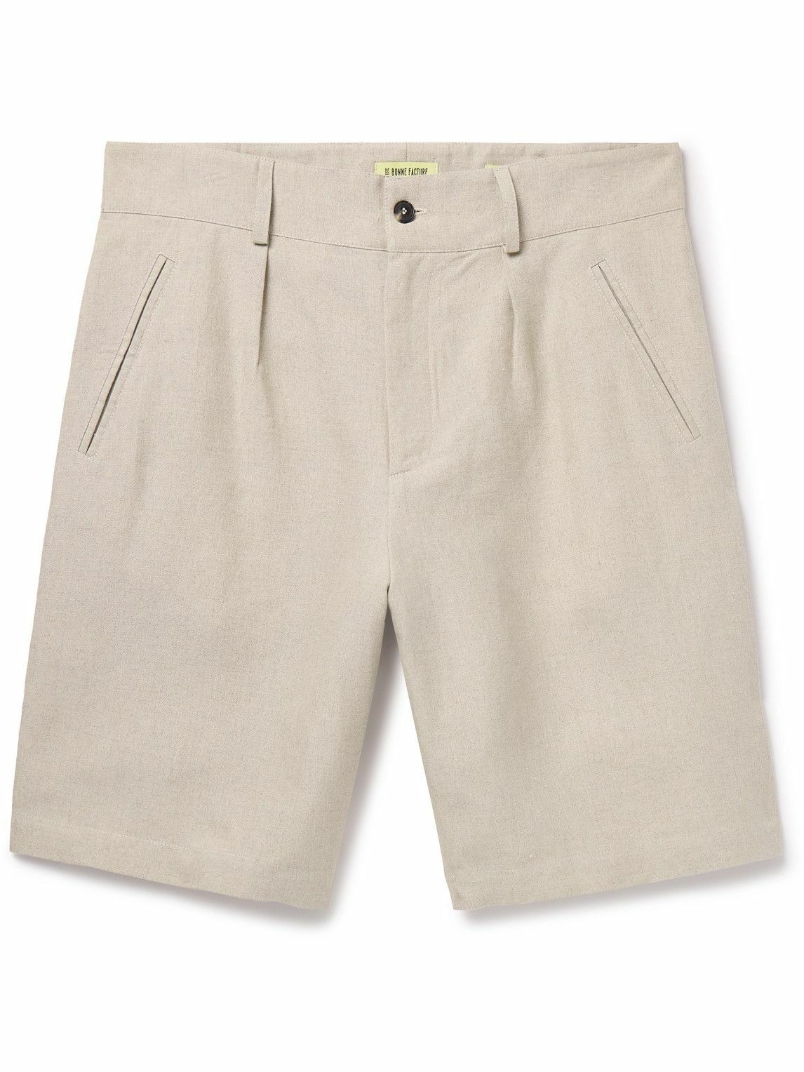 De Bonne Facture - Straight-Leg Pleated Belgian Linen Bermuda Shorts - Neutrals