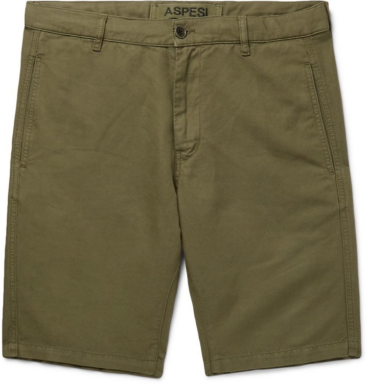 Photo: Aspesi - Cotton and Linen-Blend Twill Shorts - Green