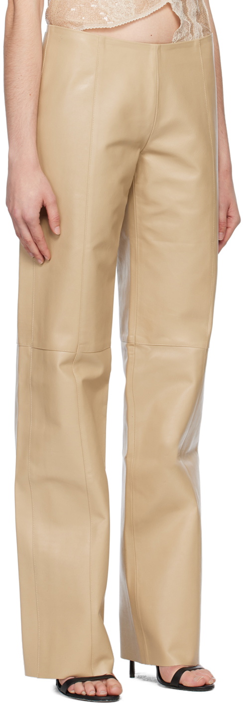 VAILLANT Taupe Straight-Leg Leather Trousers