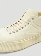 Ribbed-Sole Leather Sneakers in Beige