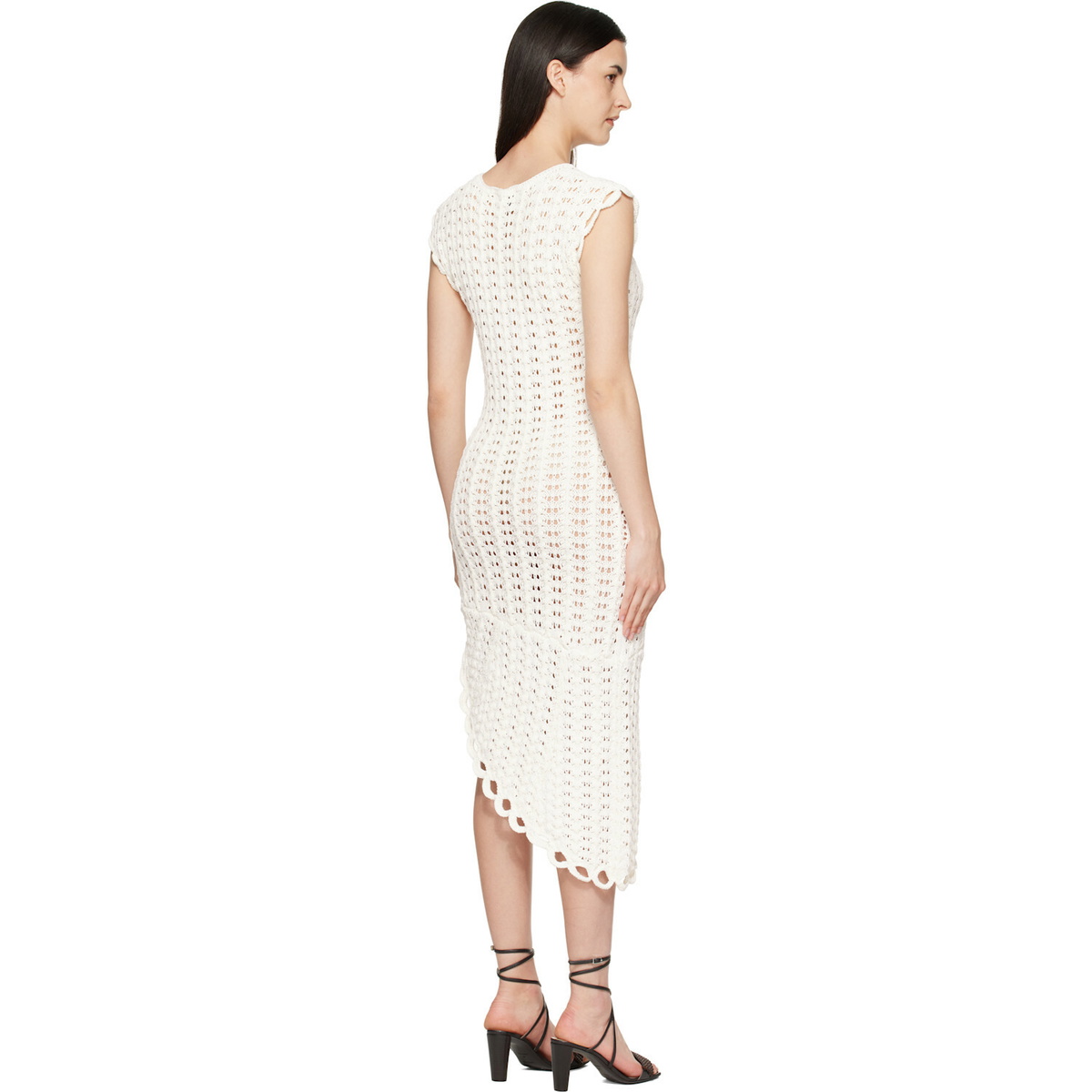 Loulou de Saison White Malena Ruffled Crochet Midi Dress
