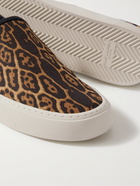 SAINT LAURENT - Venice Leather-Trimmed Leopard-Print Canvas Slip-On Sneakers - Brown - EU 45