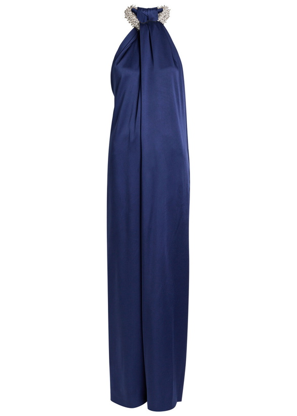 Photo: Stella Mccartney Draped Faux Pearl-embellished Satin Jumpsuit Navy