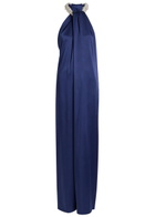 Stella Mccartney Draped Faux Pearl-embellished Satin Jumpsuit Navy