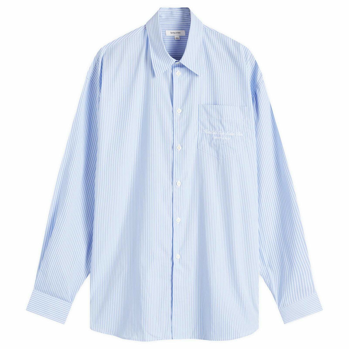 Sporty & Rich Hotel du Cap Cursive Oversized Shirt in Blue/White Thin Stripe White
