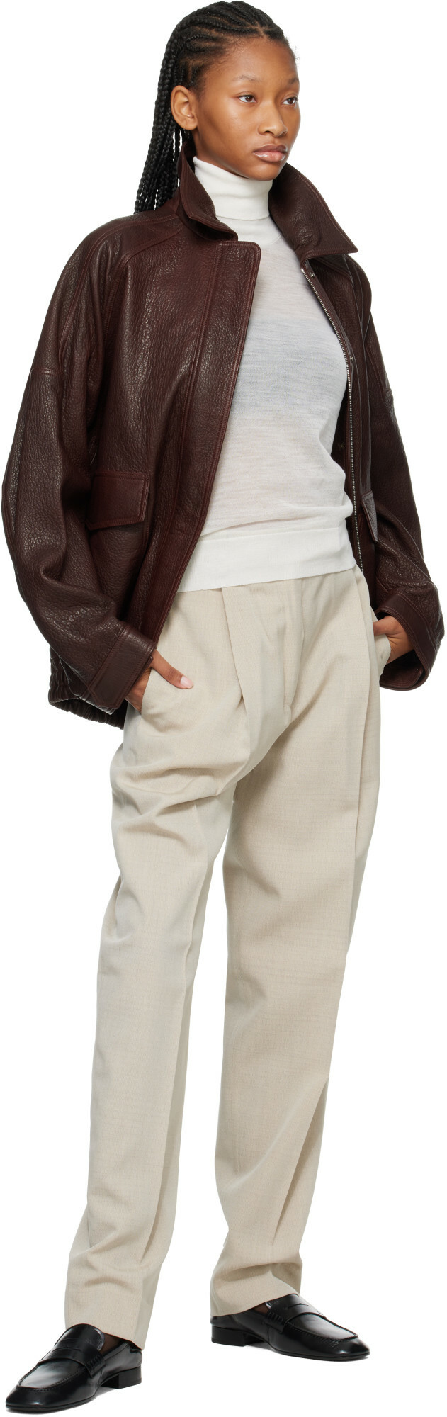 Róhe Brown Grain Leather Aviator Jacket