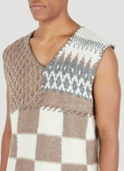Patchwork Hand Knit Sleeveless Sweater in Brown