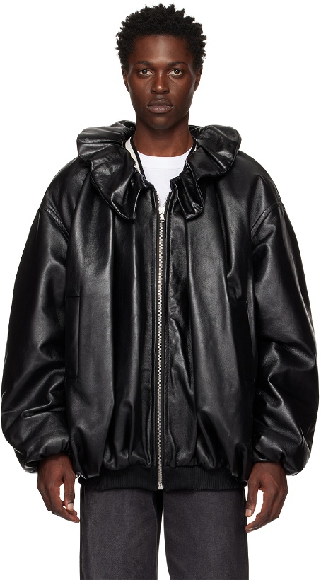Photo: We11done Black Shirring Leather Jacket