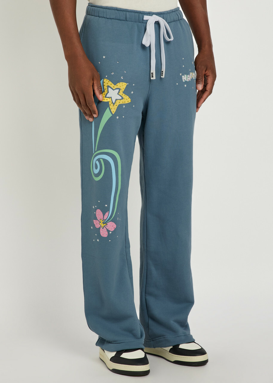 Nahmias Flower Trip Printed Straight-leg Sweatpants Blue