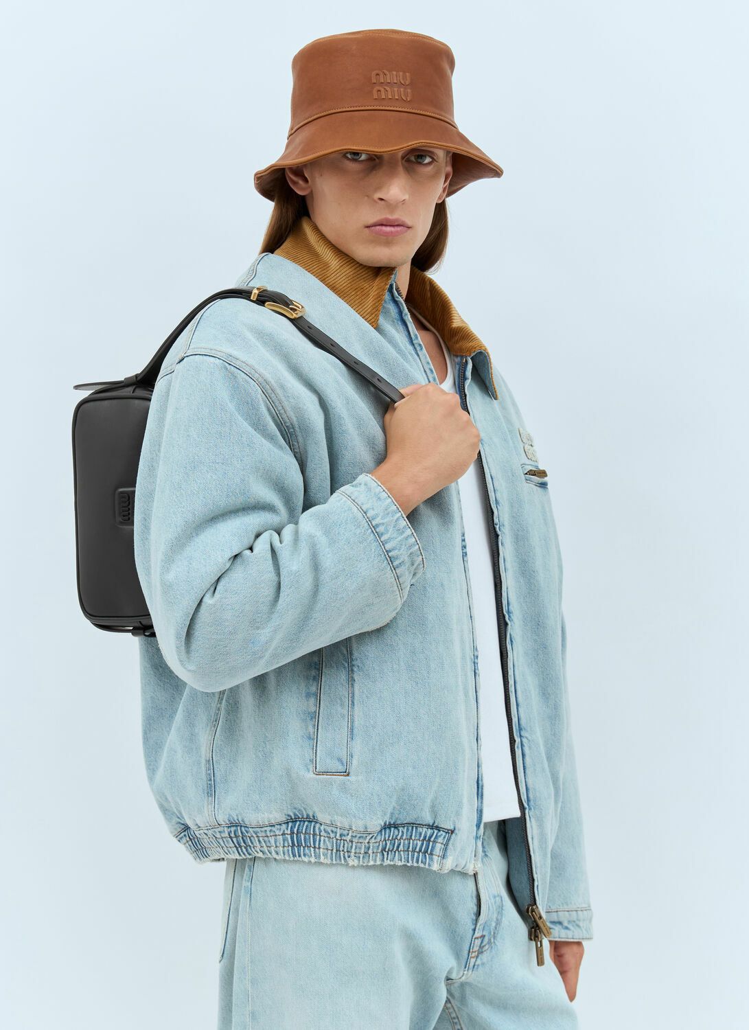Miu Miu Logo Leather Bucket Hat Miu Miu