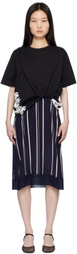 3.1 Phillip Lim Black & Navy Draped T-Shirt Slip Combo Midi Dress