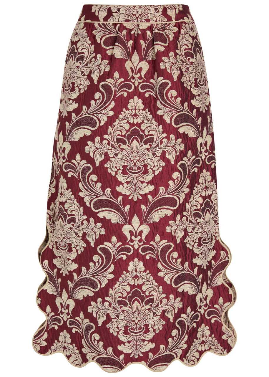 Farm Rio Jacquard Woven Midi Skirt Red