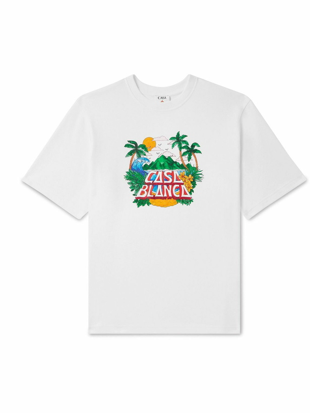 Photo: Casablanca - Casa Beach Wave Oversized Logo-Print Organic Cotton-Jersey T-Shirt - White