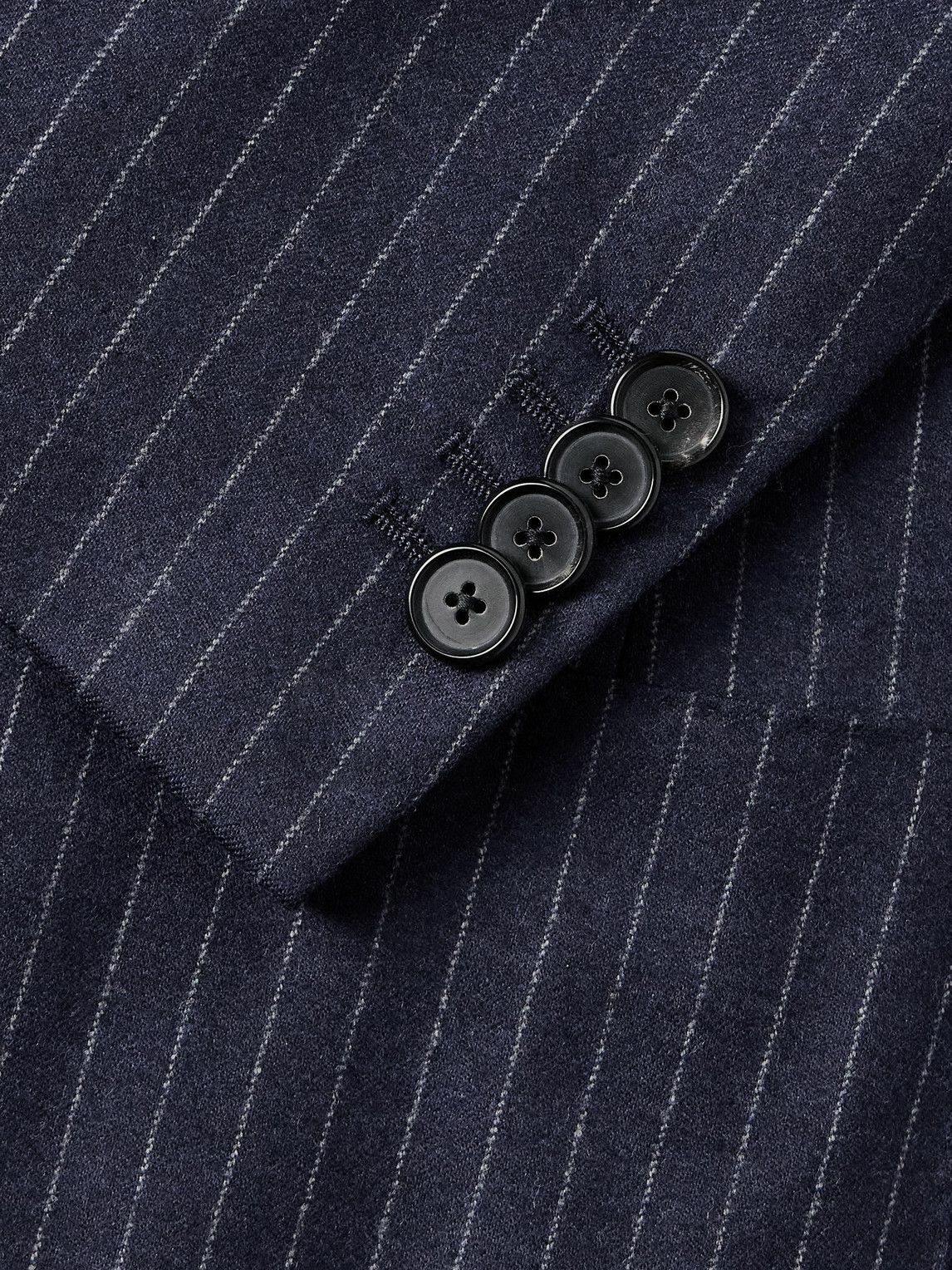 Caruso - Double-Breasted Pinstriped Wool Suit Jacket - Blue