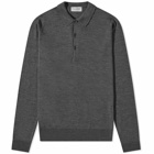 John Smedley Men's Merino Long Sleeve Knit Polo Shirt in Charcoal