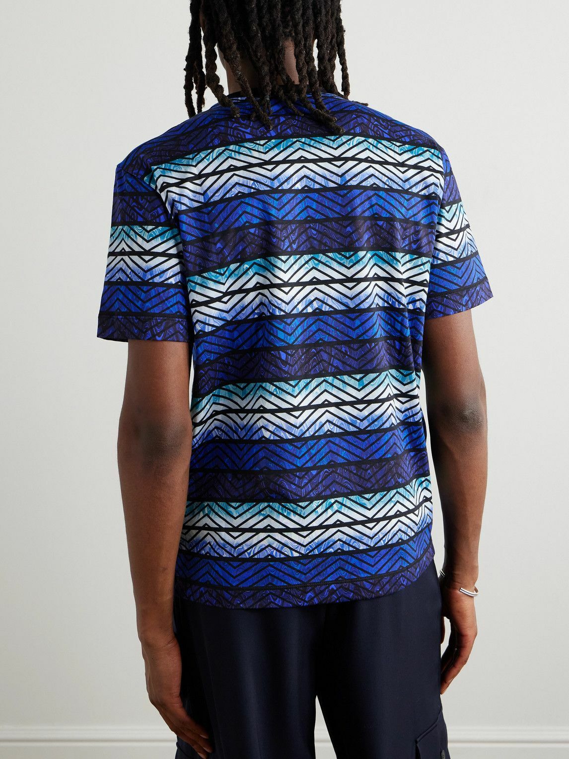 Missoni - Printed Striped Cotton-Jersey T-Shirt - Blue