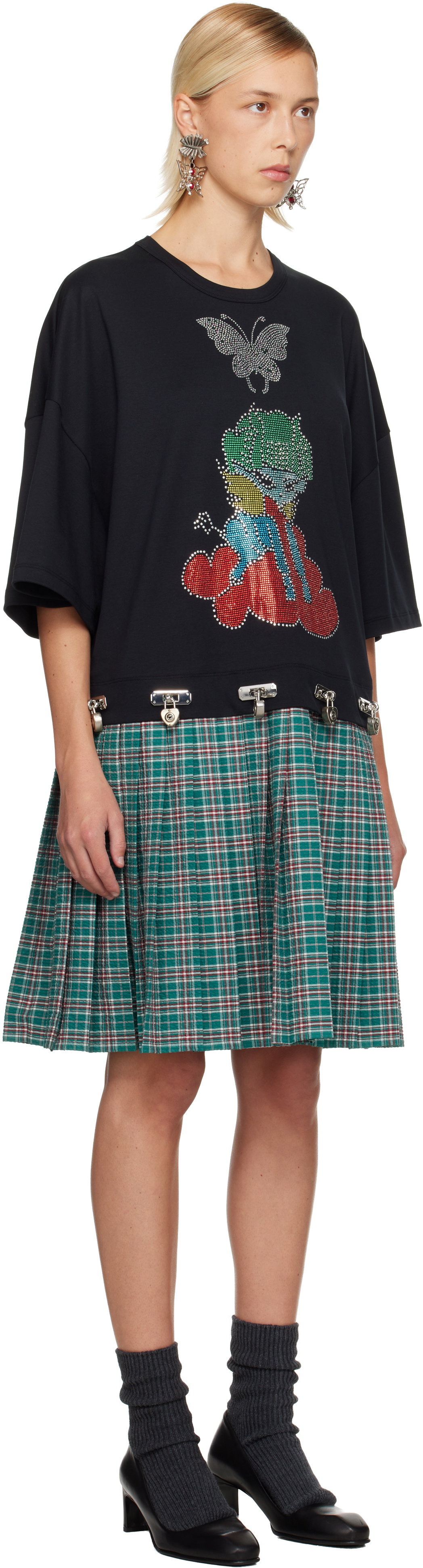 Chopova Lowena Black & Green Spaced Out T-Shirt Minidress