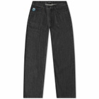 Blue Flowers Men's Denim Jeans in Washed Black