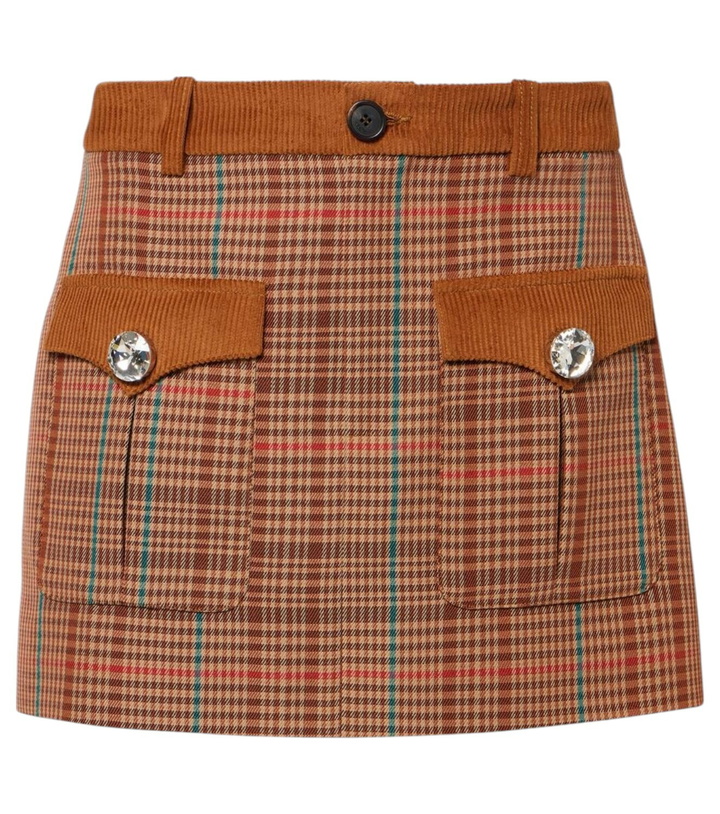 Photo: Area Checked wool-blend miniskirt