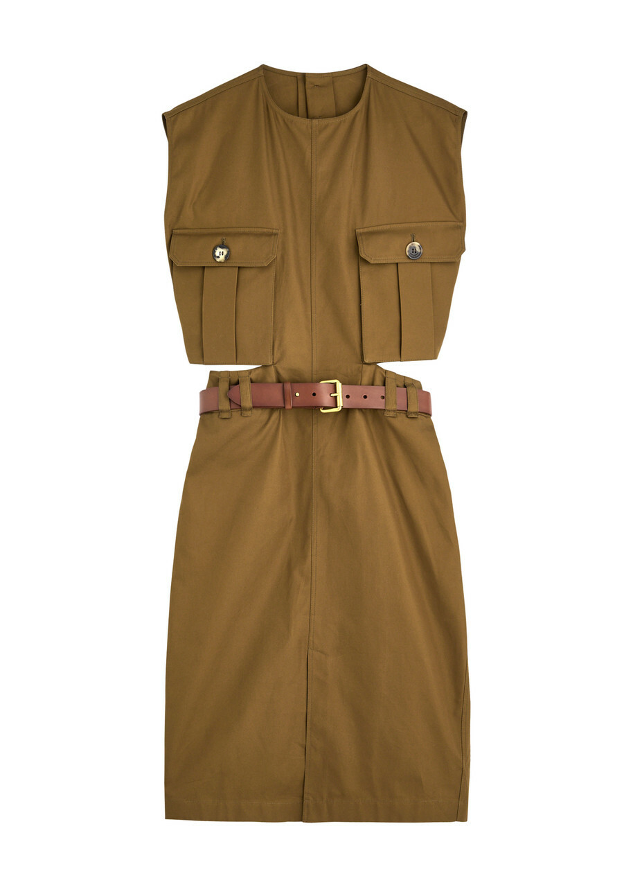 ワンピース SAINT LAURENT BROWN COTTON DRESS Saint Laurent Belted Cotton Dress Brown Saint Laurent