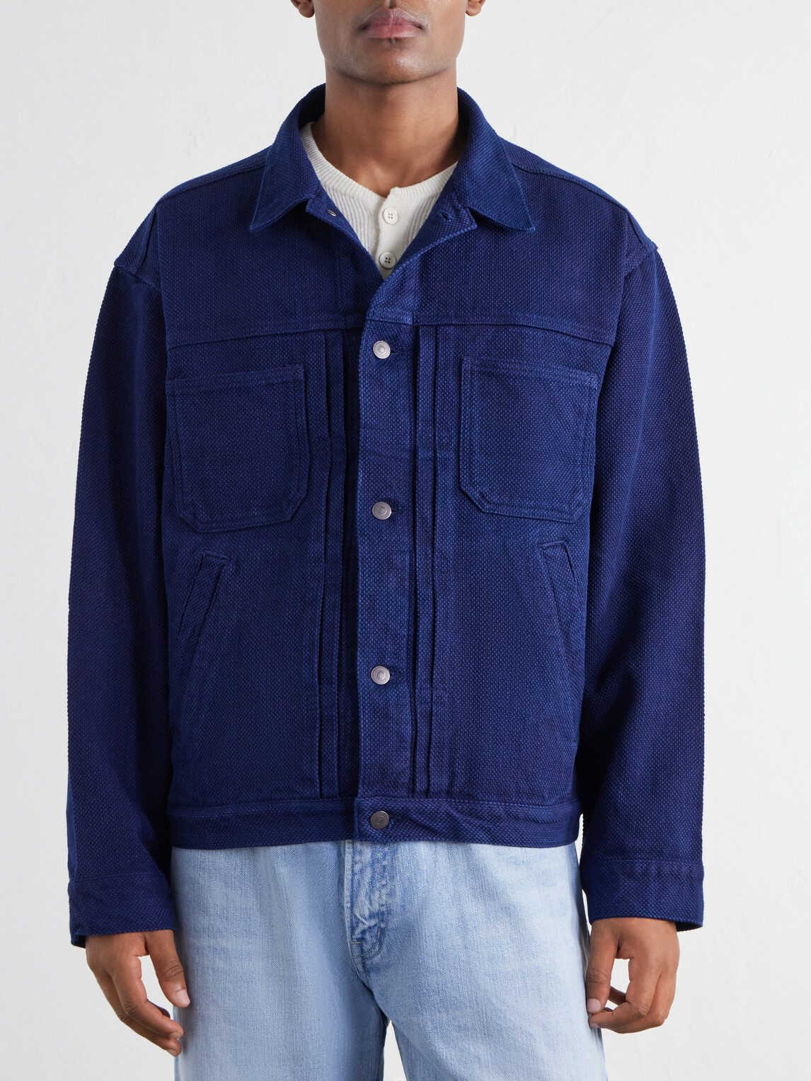 Blue Blue Japan - Sashiko-Cotton Jacket - Blue
