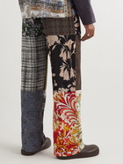 Marine Serre - Wide-Leg Patchwork Printed Upcycled Silk-Satin and Twill Drawstring Trousers - Multi