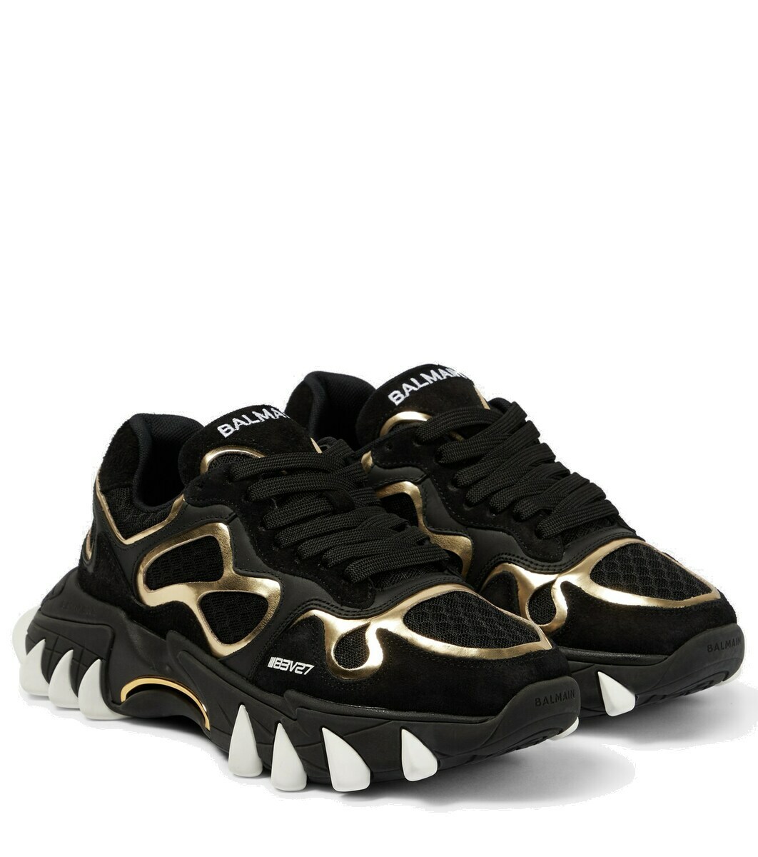 【関税込み】Balmain ブラック B-East スニーカー BALMAIN B-EAST TRAINER IN LEATHER, SUEDE AND MESH, BLACK