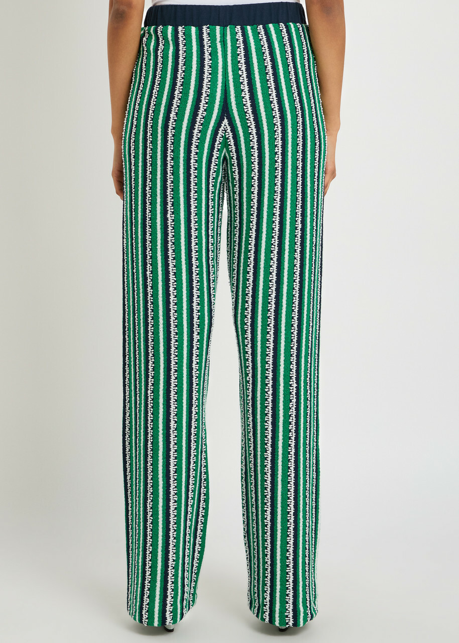 Simkhai Brenner Striped Straight-leg Knit Trousers Green