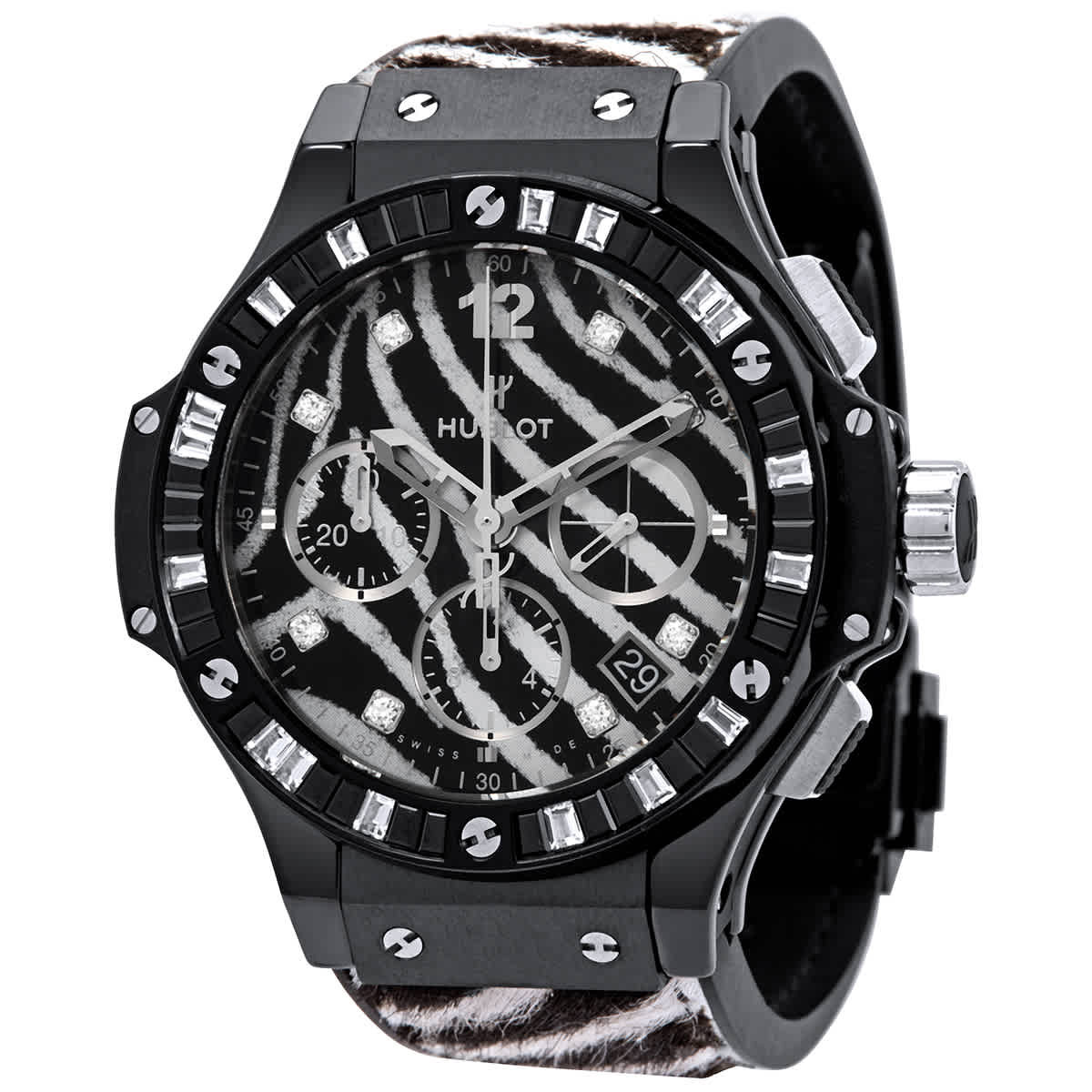 Hublot Big Bang Zebra Diamond Dial Black Ceramic Chronograph Ladies Watch 341CV7517VR1975