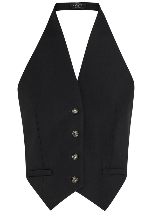 Photo: A.W.A.K.E Mode Halterneck Tie-back Woven Vest Black