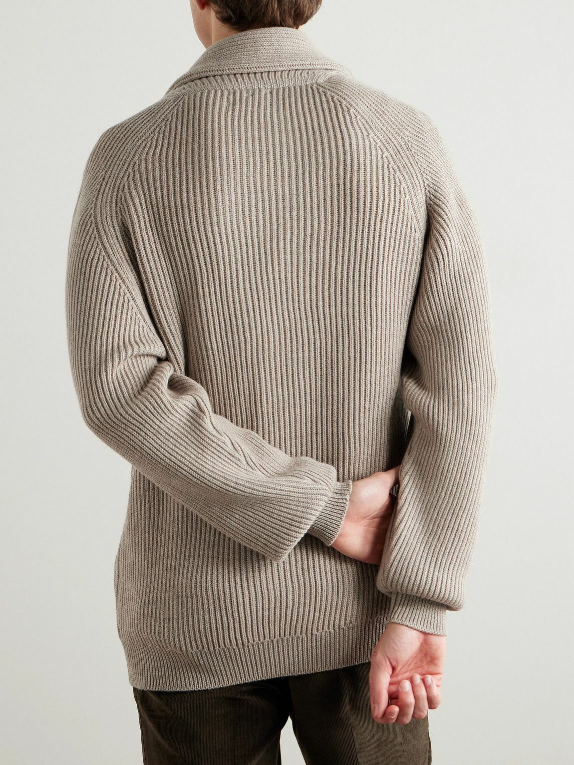 Kingsman - Shawl-Collar Ribbed Wool Cardigan - Neutrals