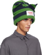 Charles Jeffrey LOVERBOY Green & Navy Supersized Chunky Ears Beanie