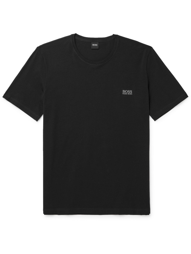 Photo: HUGO BOSS - Slim-Fit Logo-Embroidered Stretch-Cotton Jersey T-Shirt - Black - S