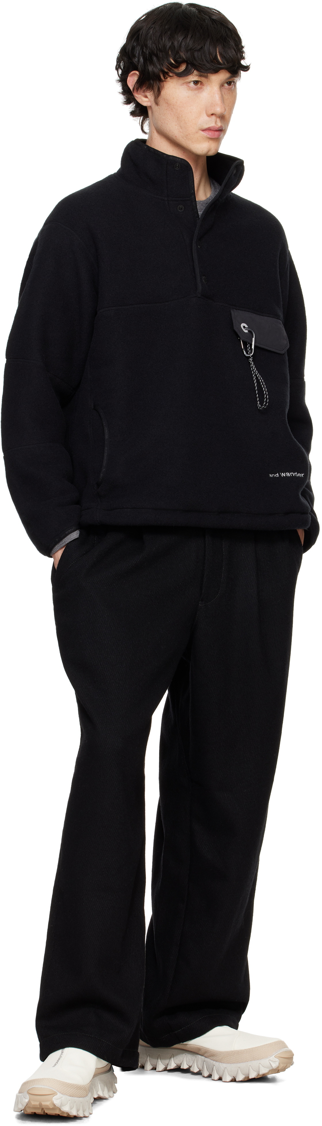 and wander Black Wool Fleece Sweatshirt