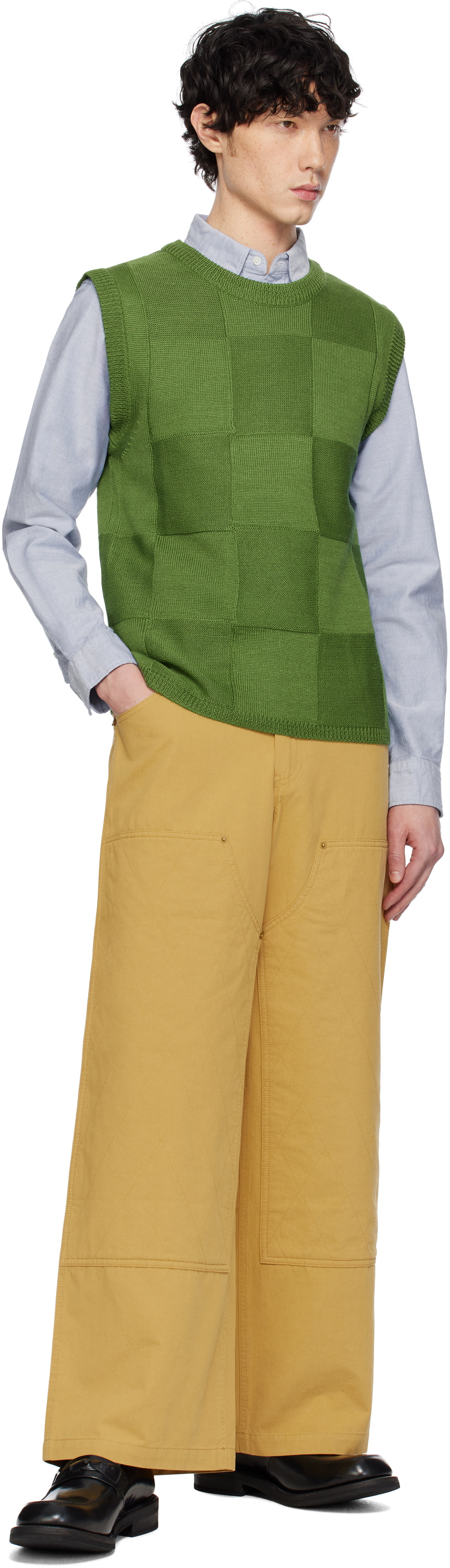 AFTER PRAY Green Damier Knit Vest