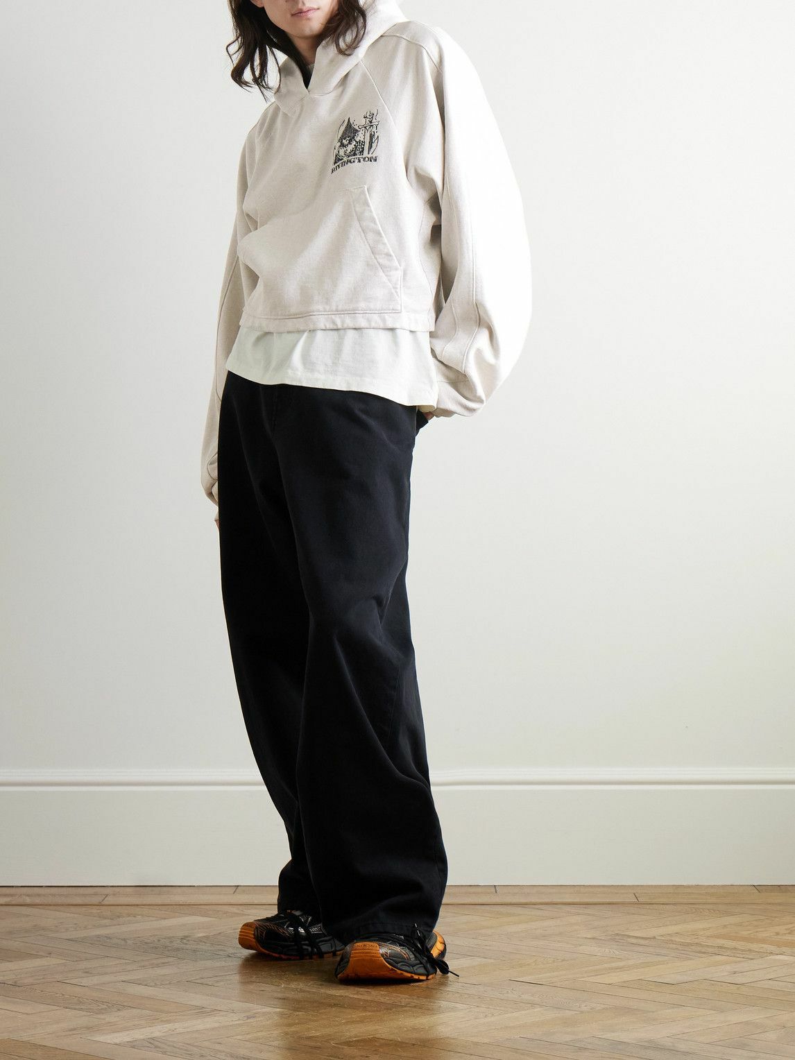 RRR123 - Cropped Embroidered Cotton-Jersey Hoodie - White