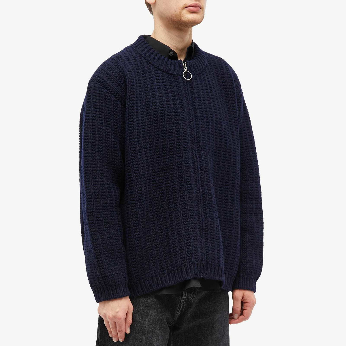 Maison Margiela Men's Waffle Zip Cardigan in Navy Maison Margiela